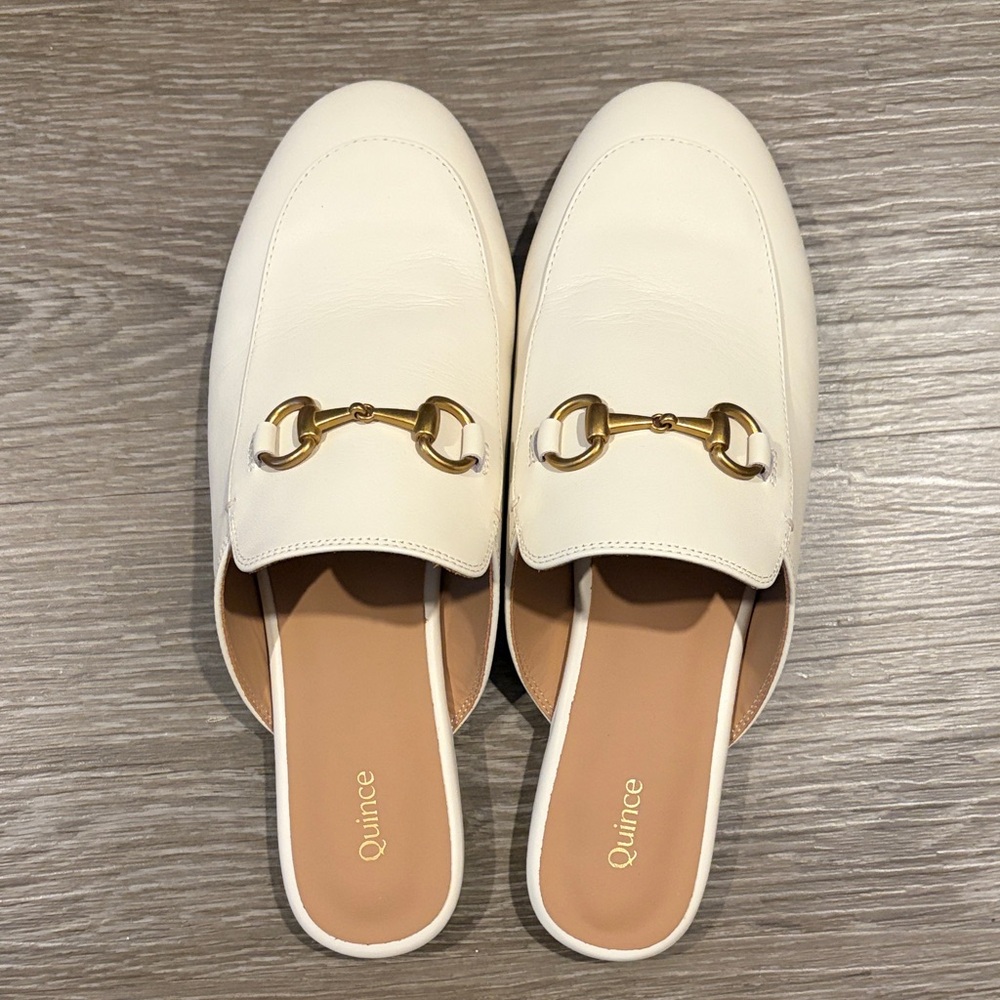 Quince Italian Leather Horsebit Loafer Mule in Bone
